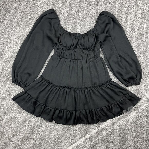 Altard State Dress Womens Small Black Ruffle Mini Boho Smocked Goth Babydoll - Picture 1 of 7